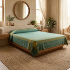 Cotton Bed Cover in Teal Colour Handwoven in Pure Cotton