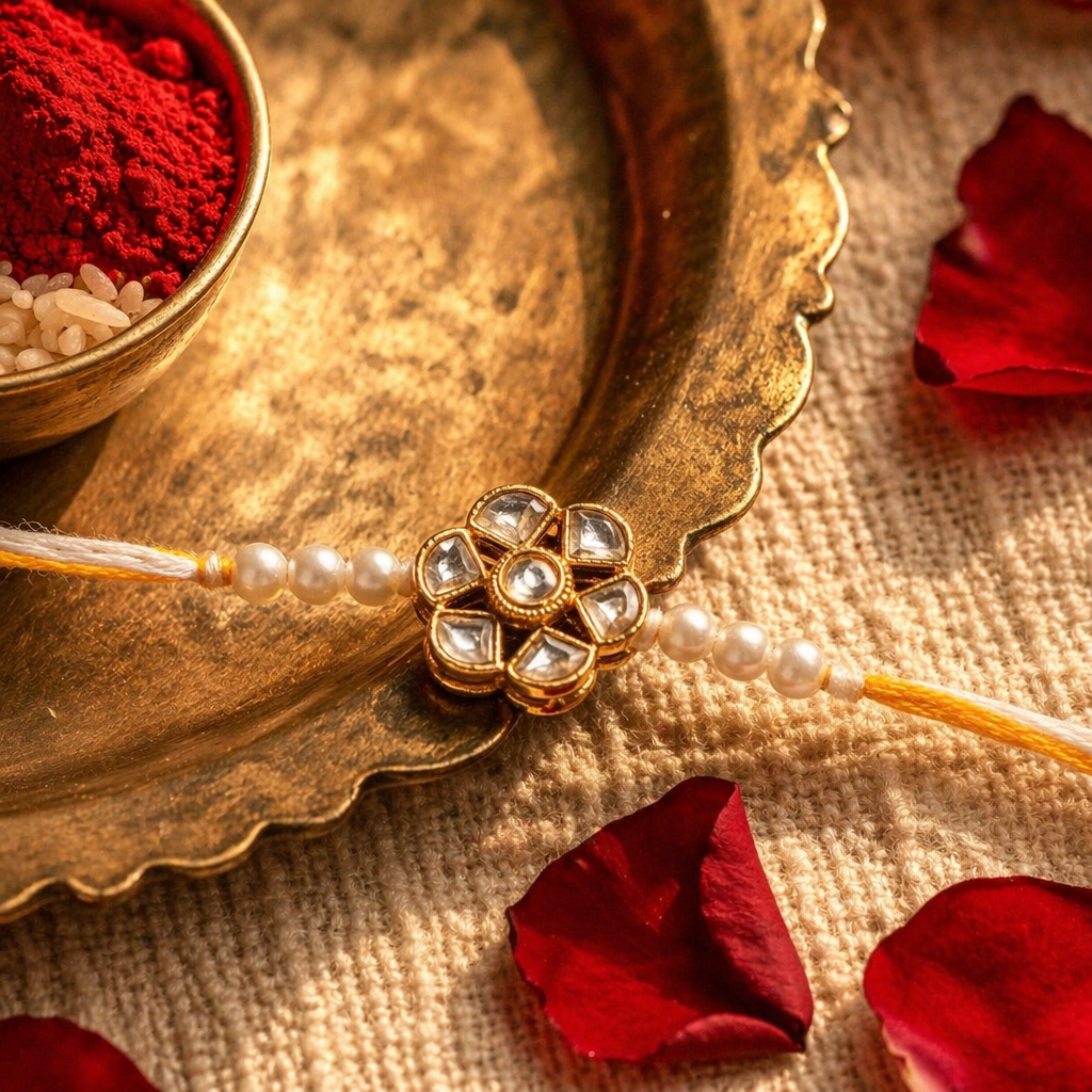 Handcrafted Kundan Blossom — Rakhi