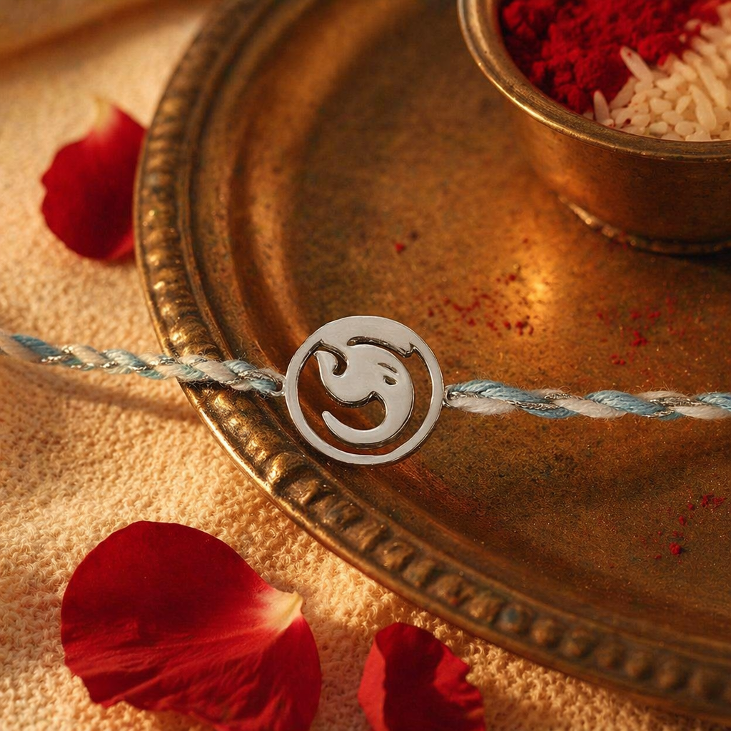 Hand-Cast Ashtavinayak — Silver Rakhi for Brother