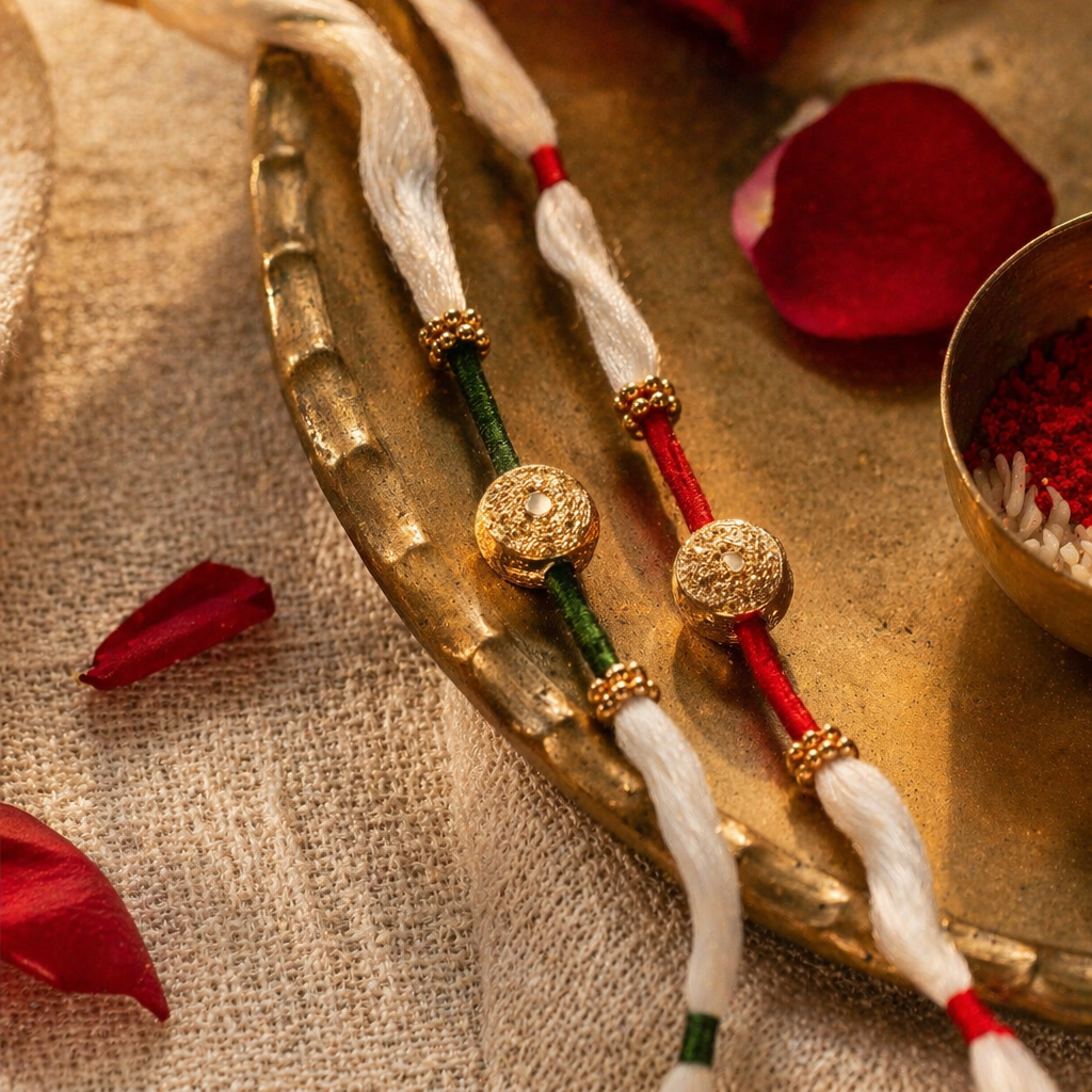 Nitya Zari — Hand-Strung Dori Rakhi Set