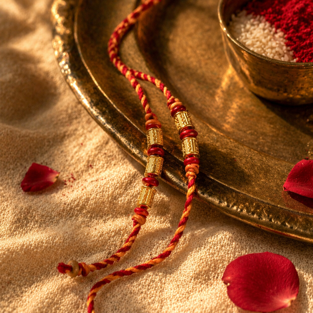 Swarna Gold — Hand-Strung Rakhi Duo