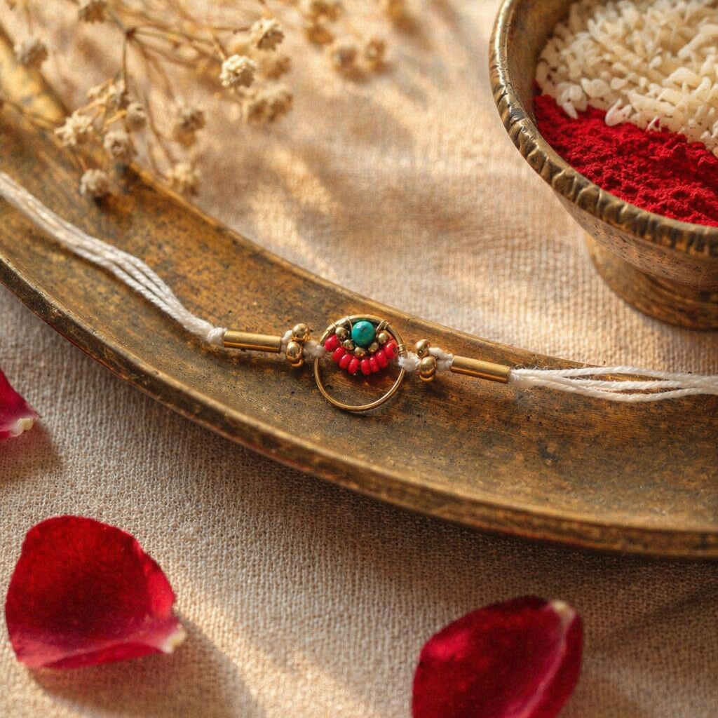 Hand-Finished Cast Brass — Circle Rakhi, Off-White