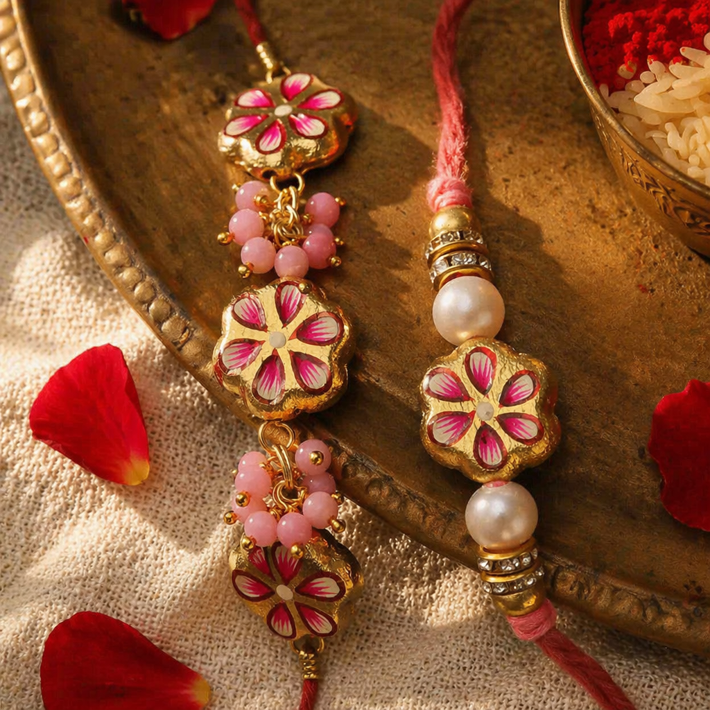 Floral Meenakari — Handcrafted Bhaiya-Bhabhi Rakhi Set
