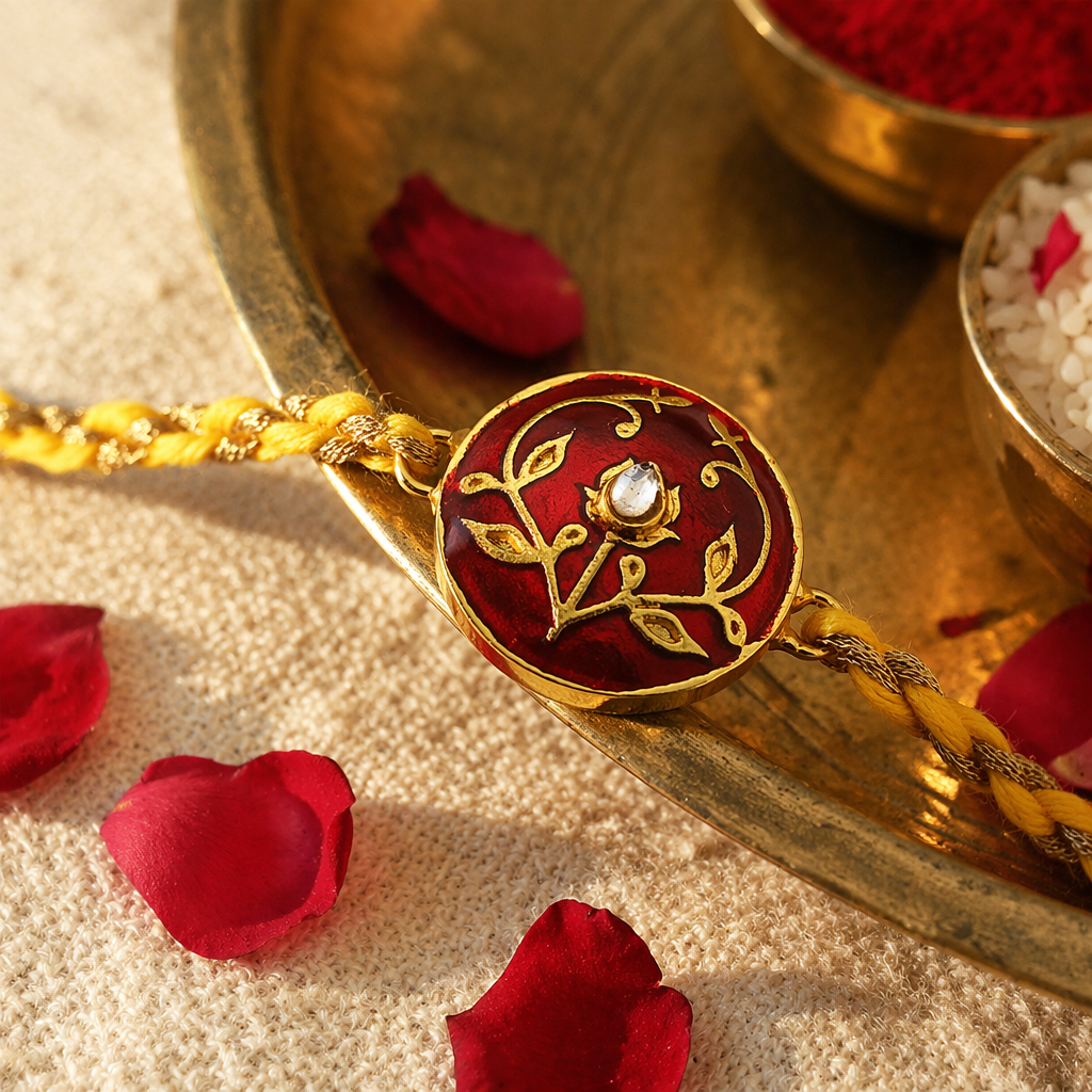 Meenakari Buta — Handcrafted Brass Rakhi