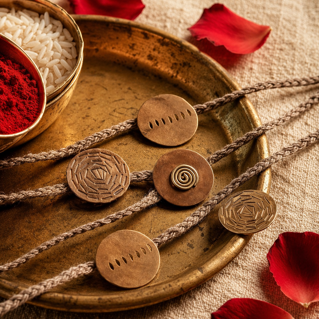 Cast Brass & Hand-Wound Jute — Brooch Pin Rakhi