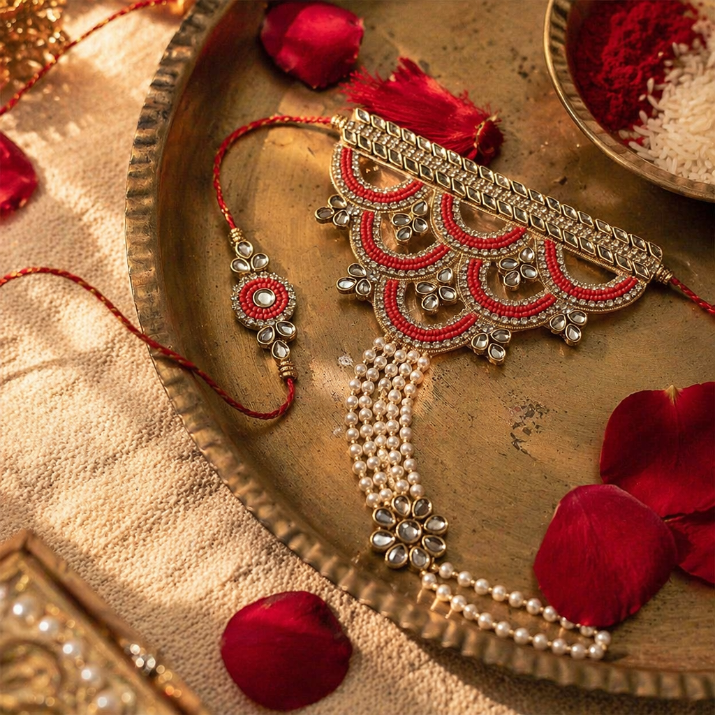 Hand-Beaded Pearl Hathphool — Lumba Rakhi