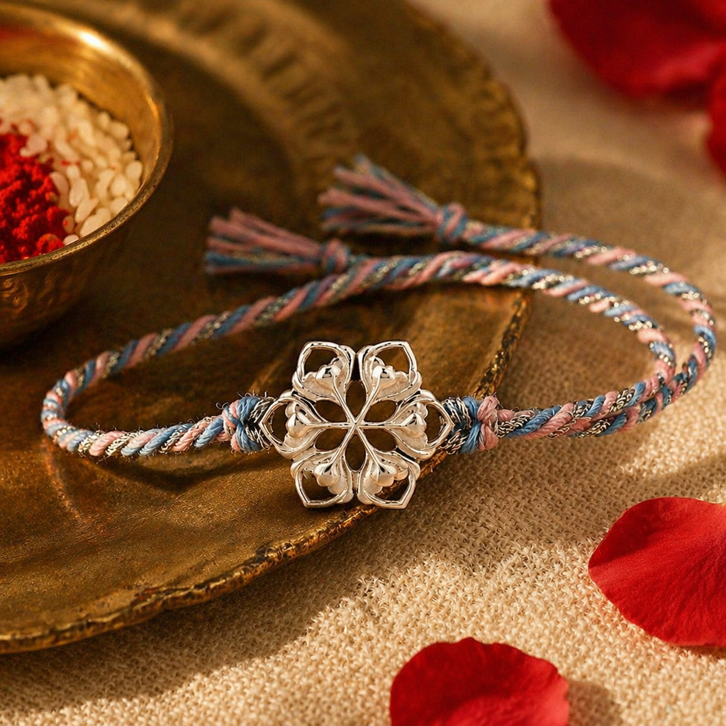 Hand-Cast Silver Bloom — Floral Rakhi for Brother