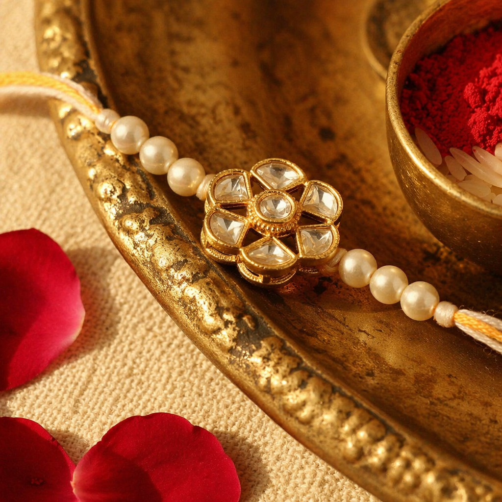 Handcrafted Kundan Flower — Rakhi