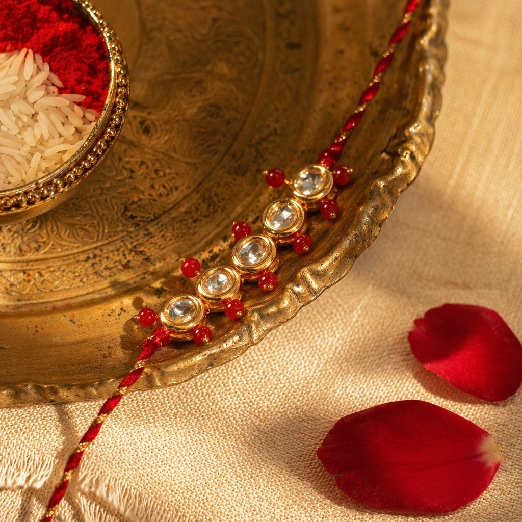 Handcrafted Antique Kundan — Minimalist Rakhi Trio