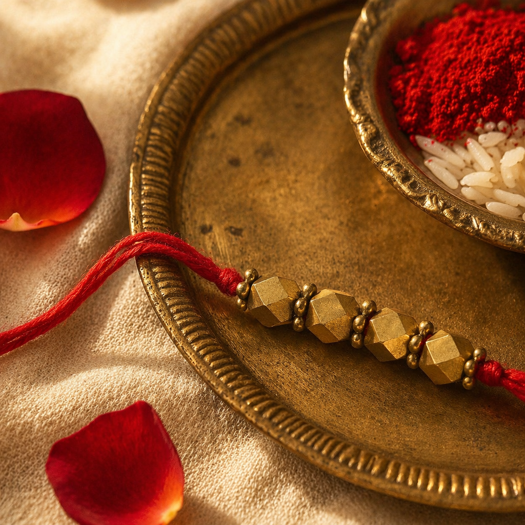 Hand-Strung Cast Brass — Clustered Bead Rakhi