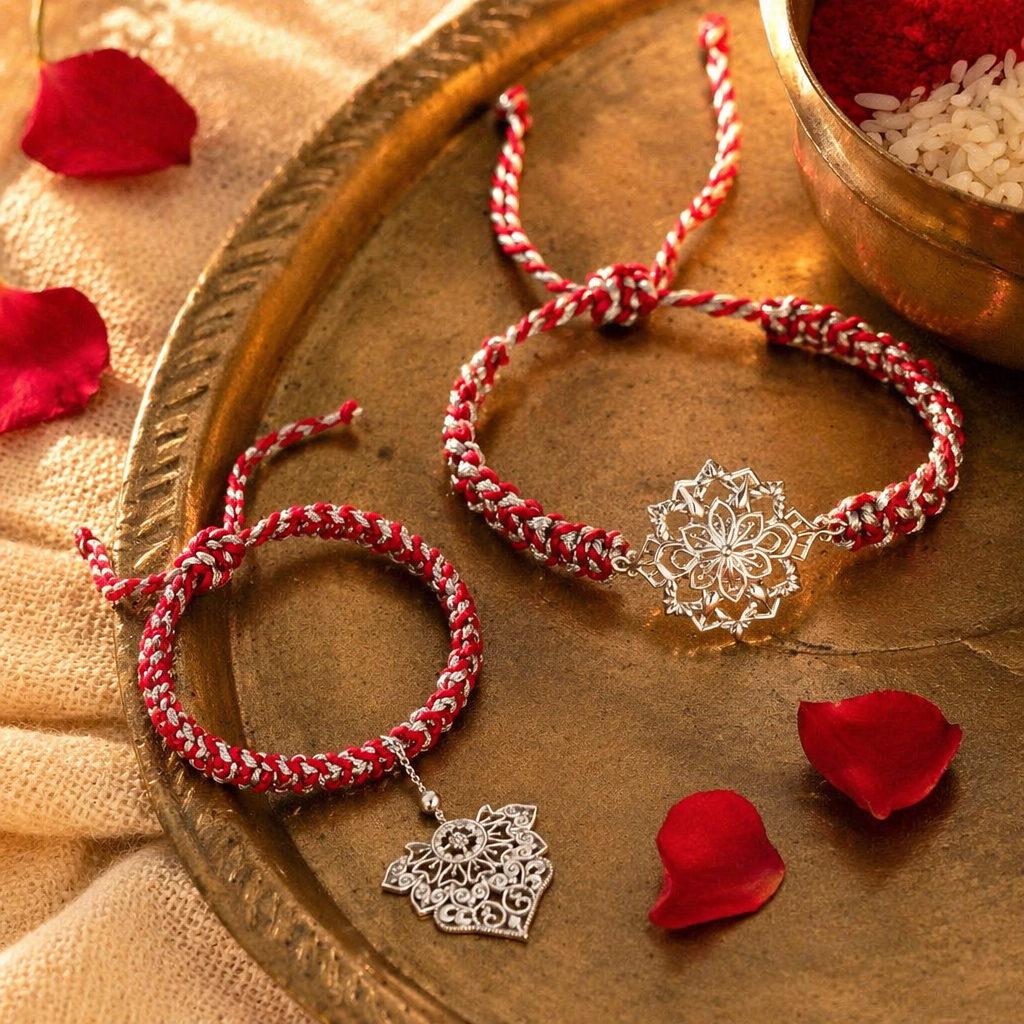 Silver Filigree — Bhaiya-Bhabhi Rakhi Set