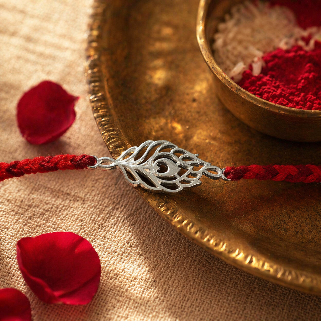 Handcrafted Silver Peacock — Rakhi