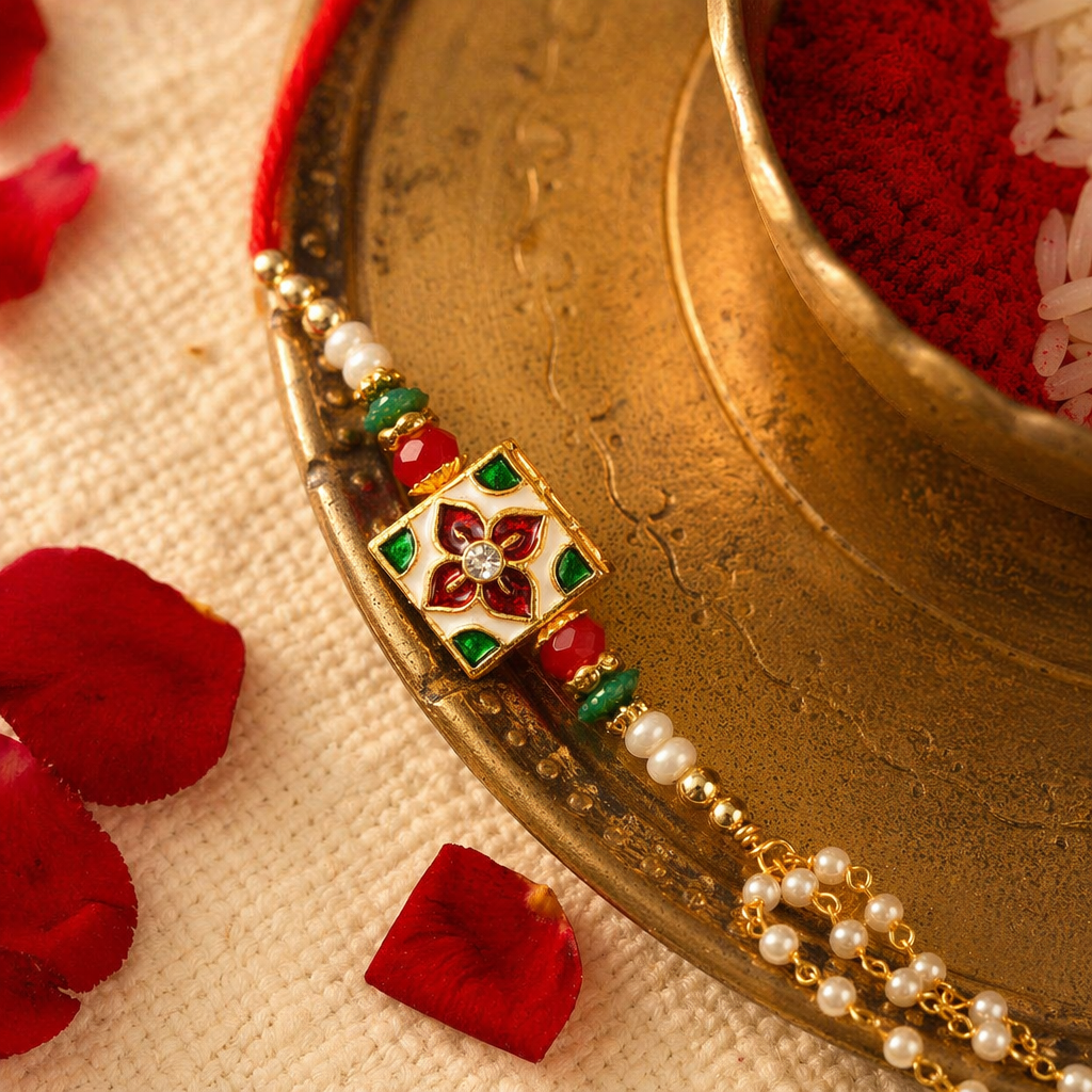 Hand-Set Jadtar & Pearl — Bhaiya-Bhabhi Rakhi Duo