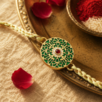 Green Buta Meenakari — Handcrafted Brass Rakhi