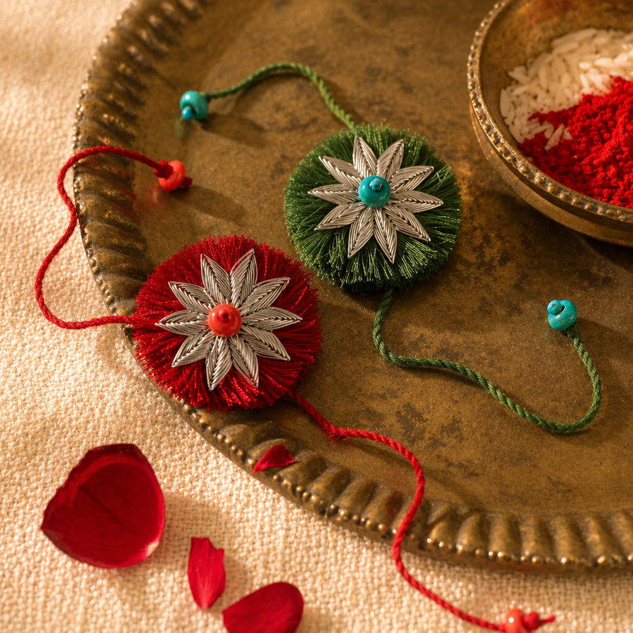 Zardozi Star — Tasseled Rakhi Duo