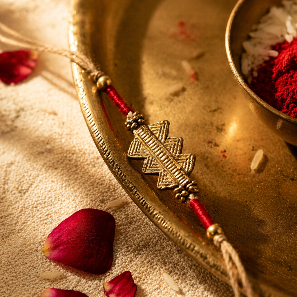 Brass Trio — Handcrafted Patwa Rakhi Set
