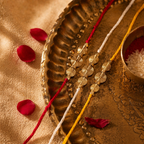 Hand-Strung Spiral Coin — Brass Bead Rakhi Set