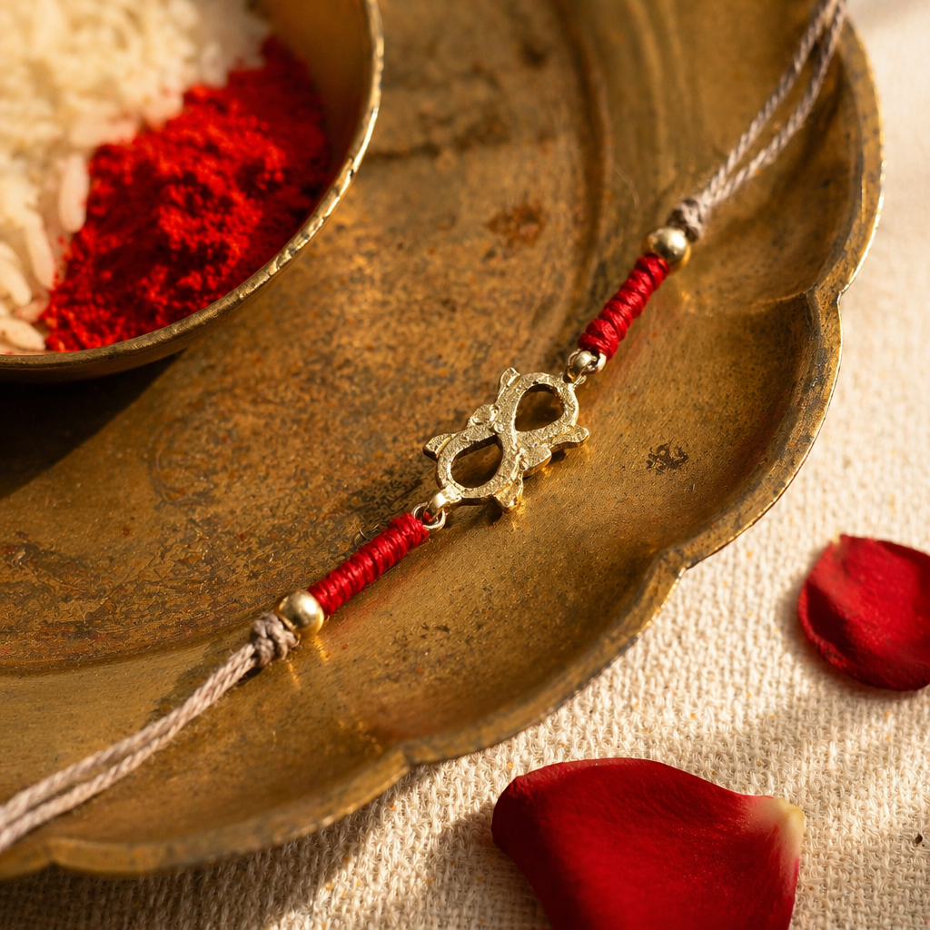 Hand-Finished Cast Brass — Infinity Motif Rakhi