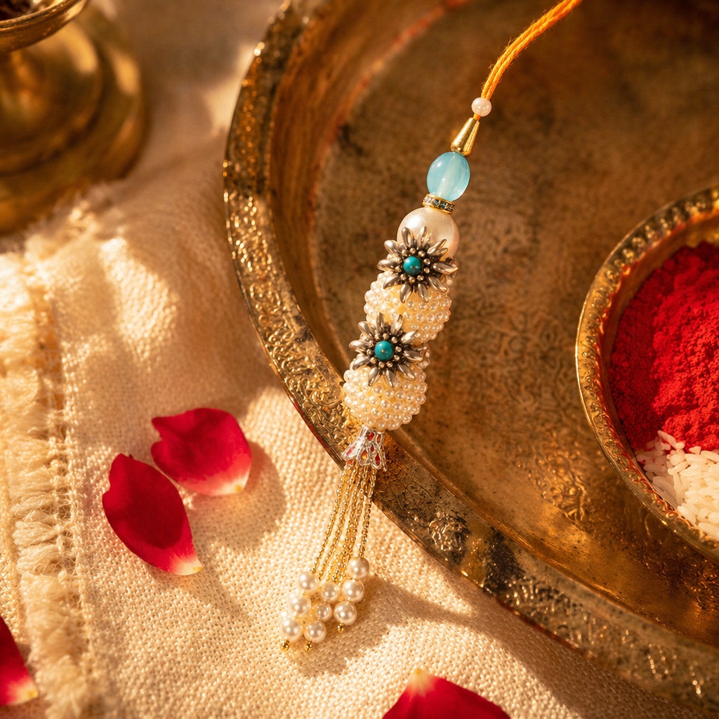 Hand-Set Turquoise Pearl — Lumba Rakhi
