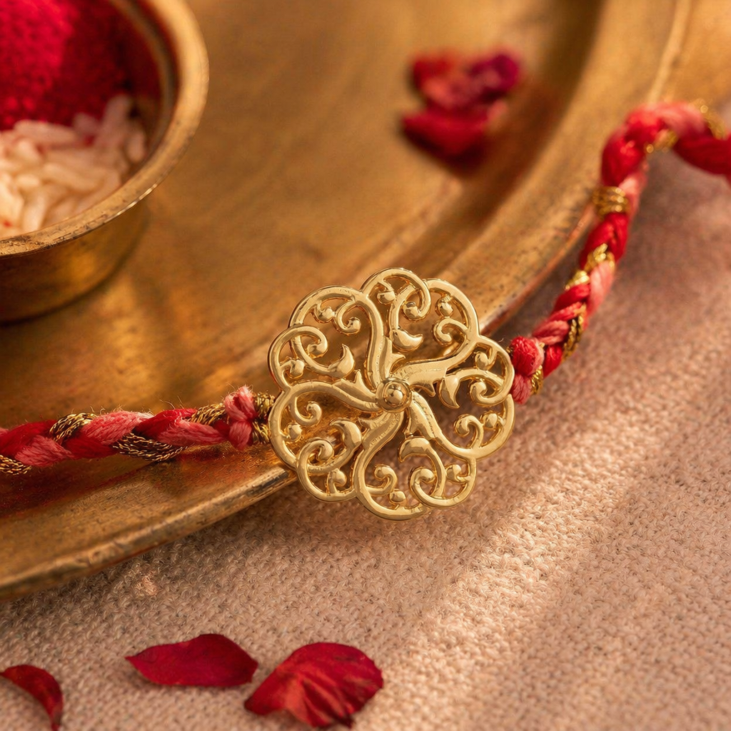 Filigree Mandala — Gold Brass Rakhi