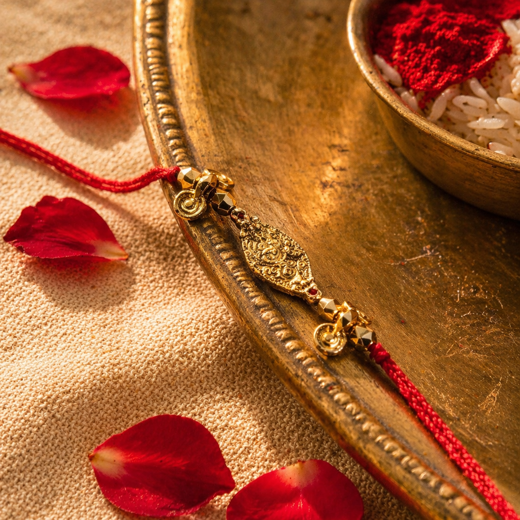 Hand-Finished Cast Brass — Diamond Charm Rakhi