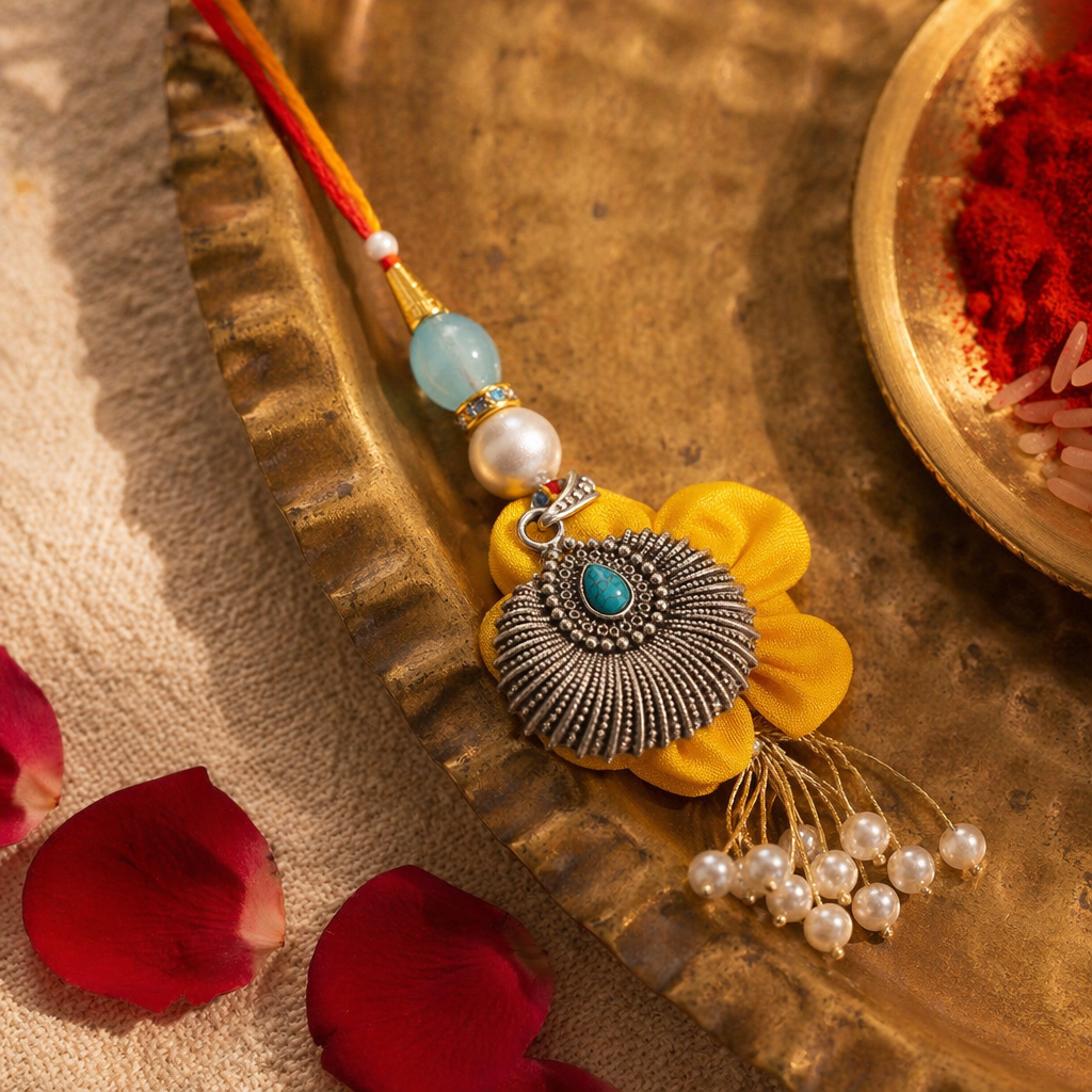 Handcrafted Sterling Silver — Sea Shell Lumba Rakhi