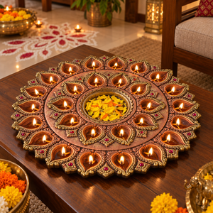 Deepmala: 31-Diya Terracotta Thali, 16 in