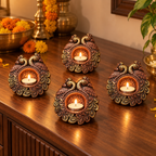 Jodi: Peacock Pair Terracotta Tea Light Holders, Set of 4 or 2