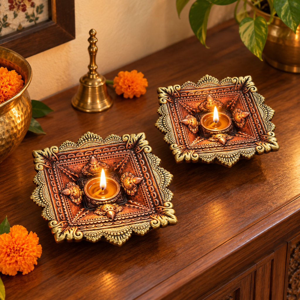 Chaumukh: Large Four-Wick Terracotta Diya, Set of 2 or Single