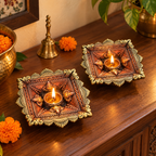 Chaumukh: Large Four-Wick Terracotta Diya, Set of 2 or Single