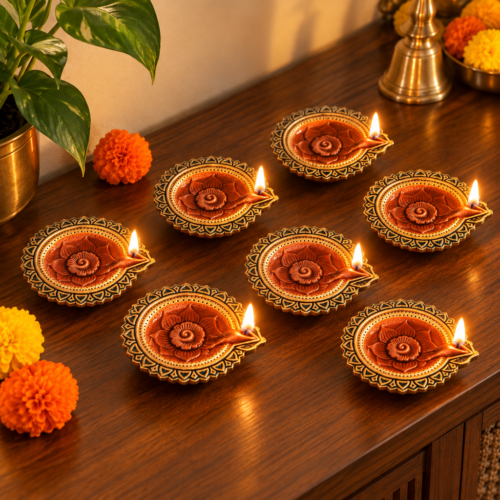 Phoolwari: Orchid Terracotta Diyas, Set of 12 or 8