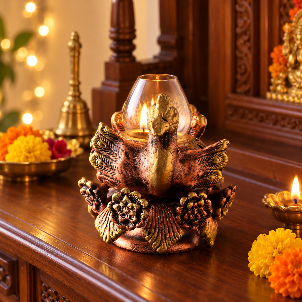 Pushpak: Winged Terracotta Akhand Diya with Glass Top