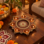 Saptadeep: 7-Diya Terracotta Plate, 9 in