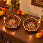 Panchdeep: Large Five-Point Terracotta Diya, Set of 2 or Single