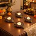 Shankh: Conch Terracotta Tea Light Holders, Set of 4 or 2