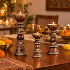 Stambh: Terracotta Pillar Candle Stands, Set of 3