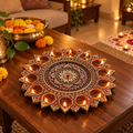 Chandrika: 14-Diya Terracotta Plate, 13 in