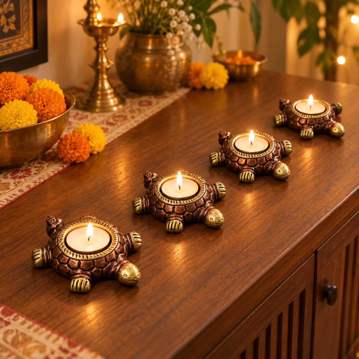 Kachhua: Tortoise Terracotta Tea Light Holders, Set of 4 or 2