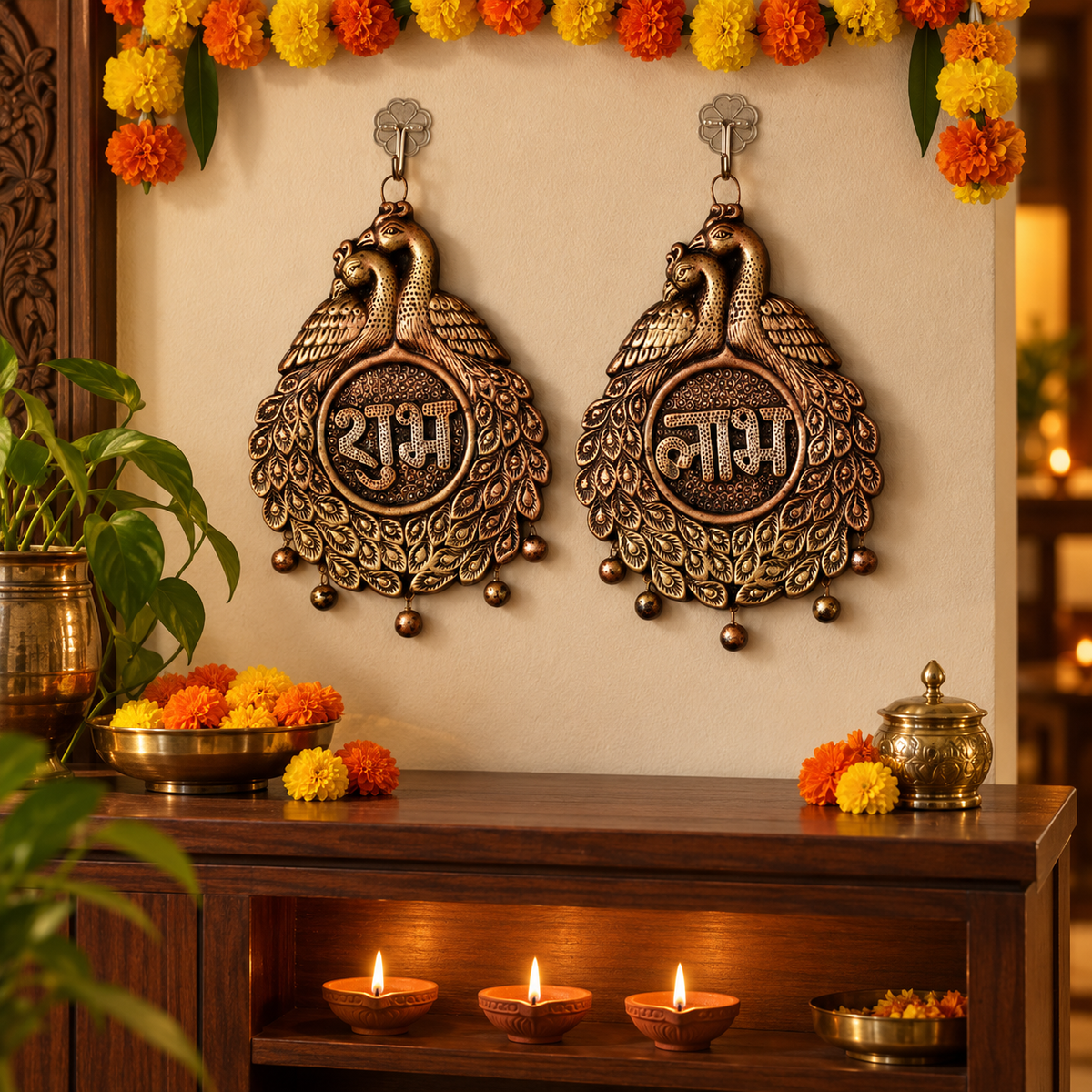 Mor Jodi: Peacock Shubh Labh Terracotta Wall Hangings
