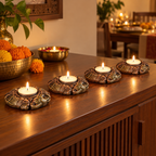 Airavat: Elephant Face Terracotta Tea Light Holders, Set of 4 or 2