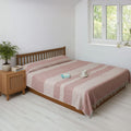 Double Bed Cover Handwoven with premium cotton in Pink and Off-white in a Striped design | Queen Size 90 x 108 inches
