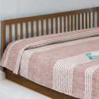 Double Bed Cover Handwoven with premium cotton in Pink and Off-white in a Striped design | Queen Size 90 x 108 inches