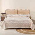 Double Bed Cover Set With Pillow Covers Hand Printed In Gold & White | King Size | Handmade In India - 90 x 108 inches / Pure Cotton / Off White & Golden