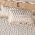 Double Bed Cover Set With Pillow Covers Hand Printed In Gold & White | King Size | Handmade In India - 90 x 108 inches / Pure Cotton / Off White & Golden