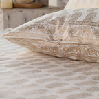 Double Bed Cover Set With Pillow Covers Hand Printed In Gold & White | King Size | Handmade In India - 90 x 108 inches / Pure Cotton / Off White & Golden