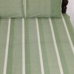 Pure Cotton Bedsheet for Double bed with 2 Pillow Covers | Handprinted Textured Design in Fern Green & Off White |Marigold Collection