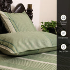 Pure Cotton Bedsheet for Double bed with 2 Pillow Covers | Handprinted Textured Design in Fern Green & Off White |Marigold Collection