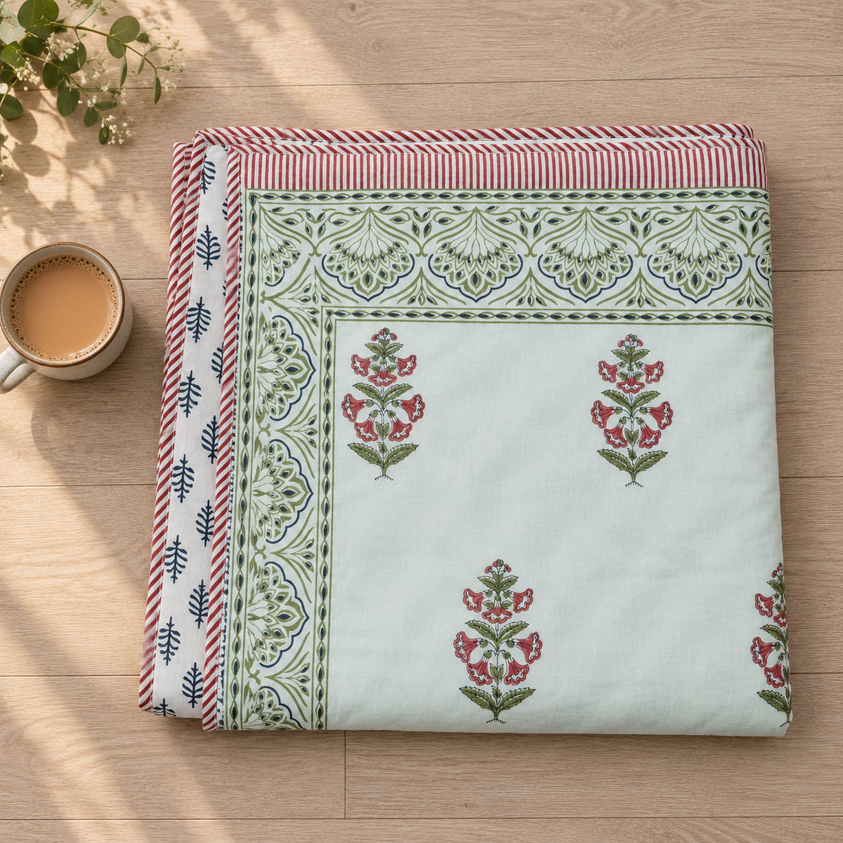 Pink Floral Buta Dohar, folded, seen from above