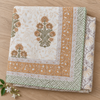 Tan and Olive Floral Dohar, folded, seen from above
