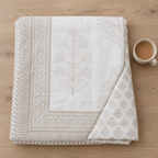 Beige Tree Motif Dohar, folded, seen from above